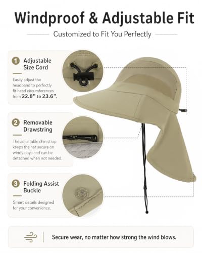 Image of Sun Hat UPF50+, Breathable Wide Brim Bucket Hat Outdoor for Hiking Garden | Large-Area Neck Flap, Water-Resistant Nylon , Blocks 99% UV radiation, lightweight, moisture-wicking,Quick-Dry for Women Men