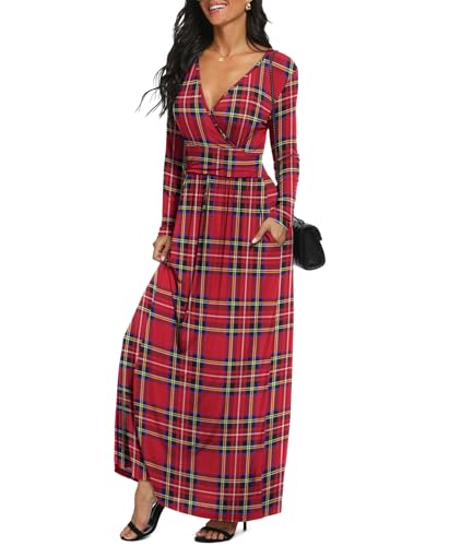 Image of LILBETTER Women Long Sleeve Deep V Neck Loose Plain Long Maxi Casual Dress