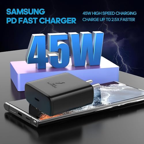 Image of Samsung 45W C-Type Super-Fast Charging Adapter Compatible with Samsung Z Fold 7 | Z Flip 7 | S25 Edge | S25 Ultra /Fe | S24 Ultra | Z Fold 6 /5 /4 | S23 Plus /FE | Z Flip 6 /5 /4 /A55 - USB-C 45 w Port Black