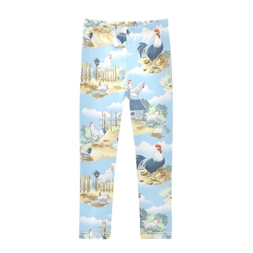Chicken House Cloud Sky Girls Leggings Ultra Soft Compression Yoga Gym Pants for Kids 4-10T