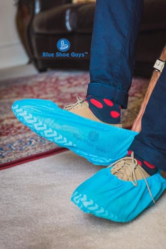 Image of Blue Shoe Guys Premium Disposable Boot & Shoe Covers Booties | 200 Pack | Durable, Non-Slip, Non-Toxic, Water Resistant, Recyclable Protectors for Indoor & Outdoor | Large Size Fits Most Shoes