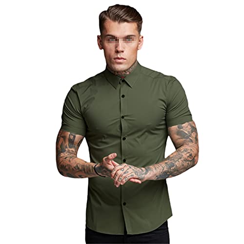 Chemise d'été à manches courtes homme coupe ajustée vert L
