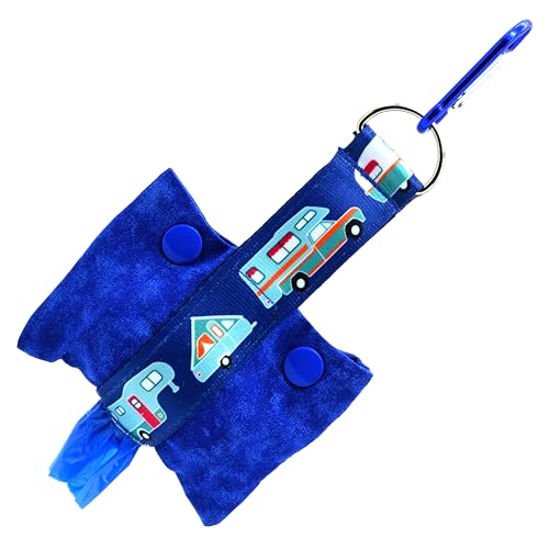 RV Camping Dog Poop Bag Dispenser - Fashion Tote Waste Bag Holder - Bottom Dispensing For One-Handed Use - Clips on Leash - Handmade by Green Acorn Kitchen (Royal Blue)
