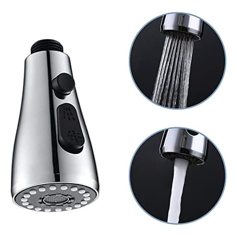 BANGPU Kitchen Faucet Sprayer Head Replacement, Pull Down Faucet Sprayer Head, 3 Function Kitchen Tap Spray Spout Part, Only for G1/2 Connector, Chrome Cover