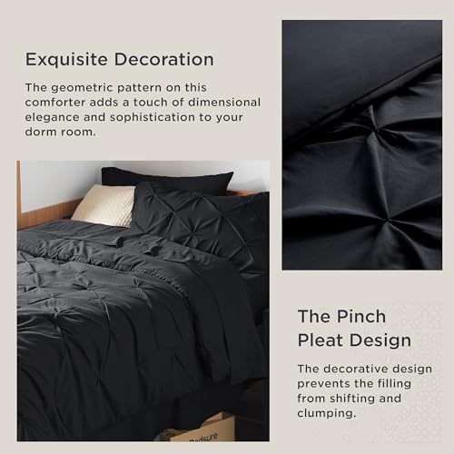 Image of Bedsure Twin XL Comforter Set Black - Dorm Room Essentials, Extra Long Twin XL Bedding Set with Sheets, All Season Down Alternative Comforter with Sheets, Pillowcase & Sham
