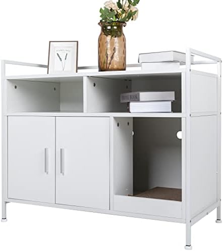 YUSING Litter Box Enclosure, Cat Litter Box Furniture Hidden, Cat Washroom Bench Storage Cabinet Large with Double Doors and Open Shelf for Bedroom, Living Room