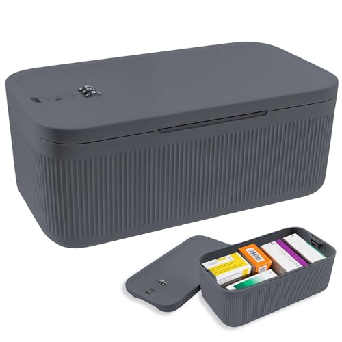 KTCINA Piccola scatola portaoggetti con serratura con codice combinato, contenitore portatile con serratura per medicine, cibo, telefono, documenti, sicurezza 23,9 x 13 x 9,6 cm