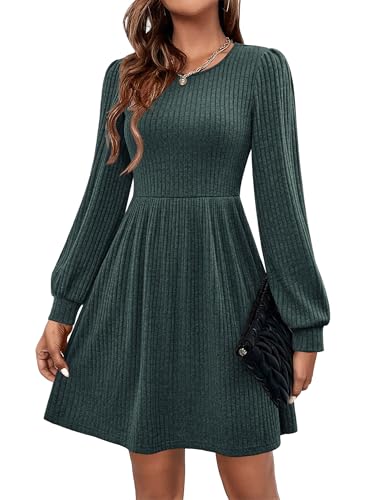 Hotouch Damen Kleid Langarm Herbstkleid Knielang Strickkleid Rundhals Herbst Kleider A-Linie Pulloverkleid Knielang Tunikakleid mit Taschen Grün M Hotouch Damen Kleid Langarm Herbstkleid Knielang Strickkleid Rundhals Herbst Kleider A-Linie Pulloverkleid Knielang Tunikakleid mit Taschen Grün M