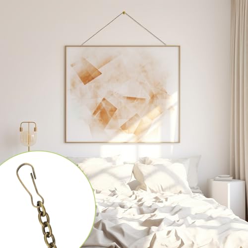 Image of Picture Hanging Kit with 4Pcs 2M Picture Hanging Chains & 12Pcs Hooks, Heavy Duty Metal Display Chain for Photo Frames Artworks Mirror(Bronze)