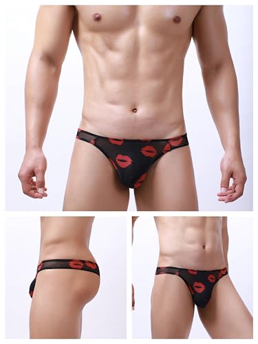 Men's Spandex Thong Low Rise Printed Bikini Eyelet Briefs Underwear2