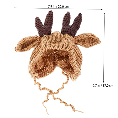 1 Set Adorable Antler Newborn Hat Wool Knit Beanie for Boys for Photography Props Warm Winter Accessory for Months Brown2