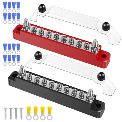 2 Stück Sammelschiene Verteilerblock 12V Kupfer Sammelschiene mit 2x M6 8x M4 Bolzen Verteilerblock 130A AC 150A DC Busbar Verteiler Stromverteilerblock für Autos Wohnmobile Marine Solar