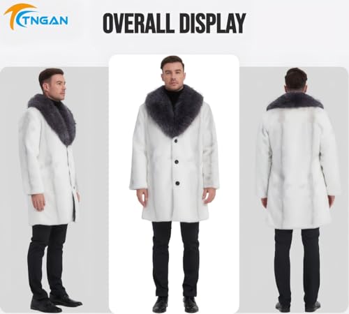 Image of Long Faux Fur Coat Outwear Black Winter Parka Overcoat for Men