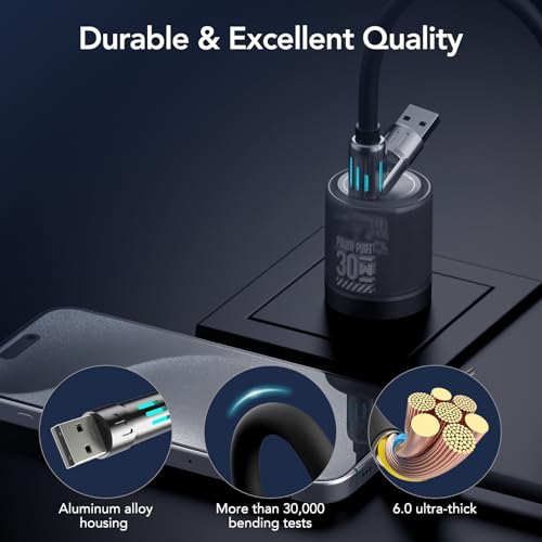 Image of MFish 240W 4-in-1 Fast Charging Cable, Black, 6.6FT | Carrying Case, USB-A & USB-C to USB-C /Lightning, For iPhone 17 /16 /15 /14, MacBook, iPad, Laptop, Samsung S25 /S24