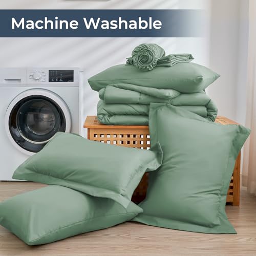 HEVUMYI Light Green King Comforter Set - 7-Piece All Season Bed in a Bag King, Ultra Soft Bedding Set with Comforter, Flat Sheet, Fitted Sheet, Pillowcases, Pillow Shams