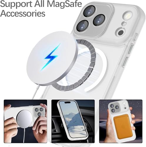 Image of Elzzi Magnetic Magsafe for iPhone 17 Pro Max Case (Compatible with MagSafe) Slim Translucent Matte Shockproof with Anti-Fingerprint Phone Case - Transparent