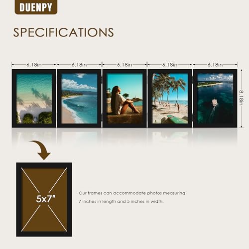Image of DUENPY 5 Folding 5x7 Accordion Wood Frame Plexiglass Black