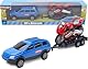 Toyland® 4x4-Auto- und Motorrad-Set aus – Freilauf – Maßstab 1:32 – Spielfahrzeuge (Blau)