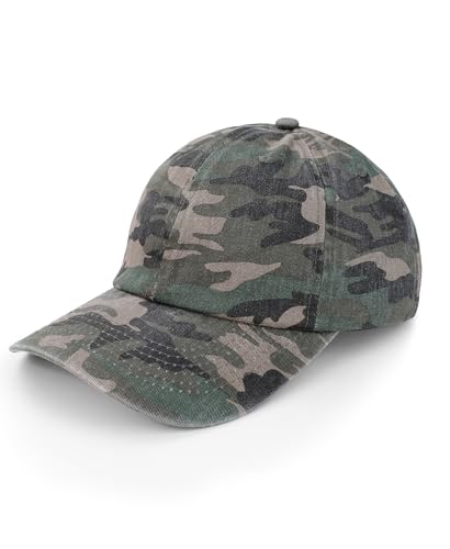 Misfuso Baseball Cap für Herren und Damen, Unisex Kappe Verstellbar Reine Baseboard Baseballkappe Mütze Outdoor Camouflage Freizeit Baumwolle Basecap-Grau Camouflage