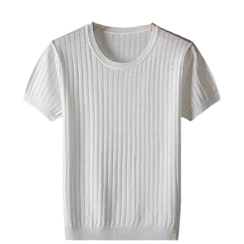 Men's Pullover Sweaters Casual Breathable Thin Short Sleeve Solid Color Knit Sweater
