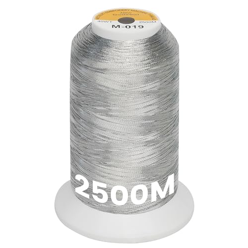 New brothread Single Huge Spool Metallic Embroidery Machine Thread 2500M (2735Y) Each for Commercial and Domestic Embroidery Machines - Silver M-019
