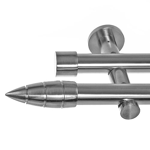 BASIT Gardinenstange 2 läufig 240cm lang Edelstahl Look I Gardinenstange doppelläufig Wandmontage Ø20mm mit Zylinder I In 120-600cm verfügbar H41 BASIT Gardinenstange 2 läufig 240cm lang Edelstahl Look I Gardinenstange doppelläufig Wandmontage Ø20mm mit Zylinder I In 120-600cm verfügbar H41