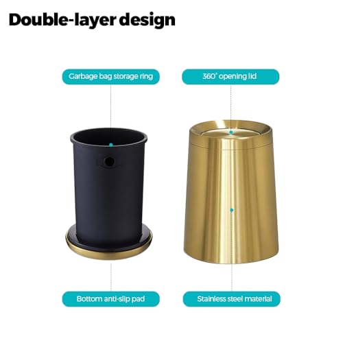 Caneca de basura 10L acero inoxidable oro cepillado con tapa basculante miniatura 4