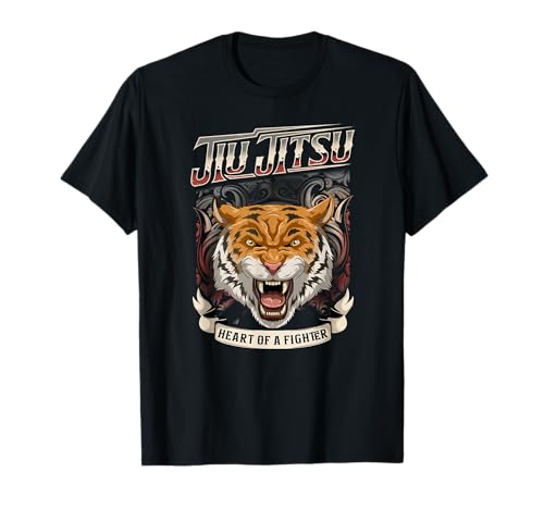BJJ Heart Of A Fighter - Jiu Jitsu Tiger Head T-Shirt