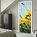 Adesivo per porta 3d di arte moderna, fiorellini gialli su adesivo azzurro con buccia e bastone rimovibile per porta in vinile per la decorazione domestica, 77 x 200 cm, set da 2 pezzi