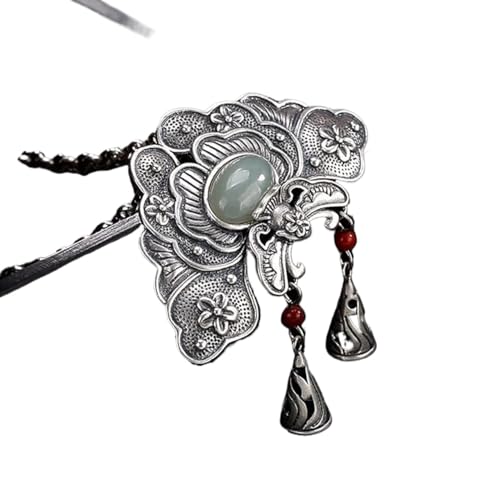 グリーン翡翠ネックレス、風水お守り 牡丹ペンダントネックレス ヘティアン翡翠クリスタルペンダント 中国エスニックスタイル ロングペンダント クリスタルクォーツ レイキ チャクラ タリスマン 繁栄 お金 幸運 女性