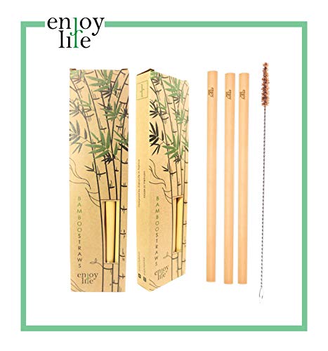 Enjoy Life 10 pajitas Reutilizables de bambú 20 cm + Cepillo de Limpieza I cóctel de pajitas 100% Naturales I ecológico I Biodegradable