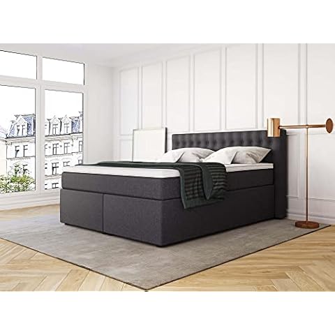 Betten Jumbo King Boxspringbett 200x200 cm 7-Zonen TFK Härtegrad H3 und Visco-Topper | Farbe Anthrazit | div. Größen verfügbar Cover