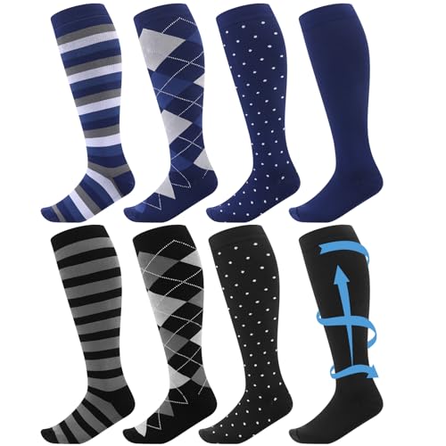 8 Pairs Men Dress Compression Socks Men Knee High Light Compression Socks 8-15 Mmhg Graduated Support Stockings for Father's Day Christmas Gift