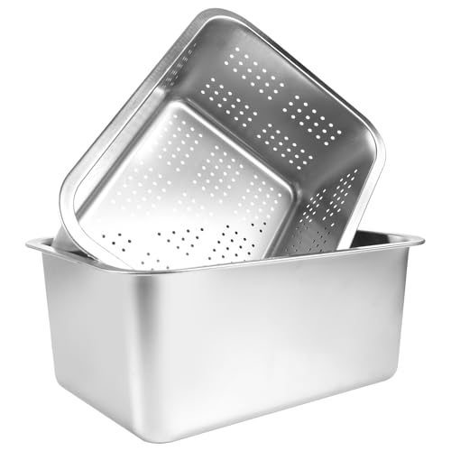 Youyijia Washing Up Bowl Set, 2-in-1 Washing Up Bowl & Strainer Bowl, Stainless Steel Dish Tub with Colander, for Washing Rice and Draining, Vegetable and Fruit Food Preparation (Medium)