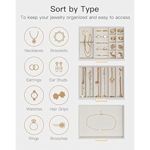 Vlando Jewelry Box for Women, Glass Lid Jewelry Organizer with 3 Drawers for Necklaces Rings Earrings Bracelets Christmas Gift - Cloud White Vlando Jewelry Box for Women Glass Lid Jewelry Organizer with 3 Drawers for Necklaces Rings Earrings Bracelets Christmas Gift Cloud White