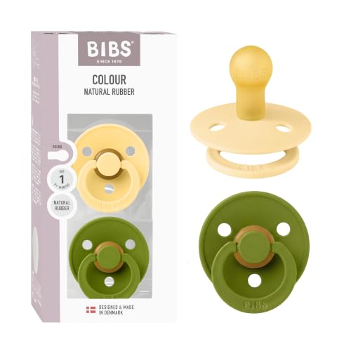 BIBS Colour Pacifier, 0-6 Months, 2-Pack, Round Nipple, Pale Butter/Wasabi
