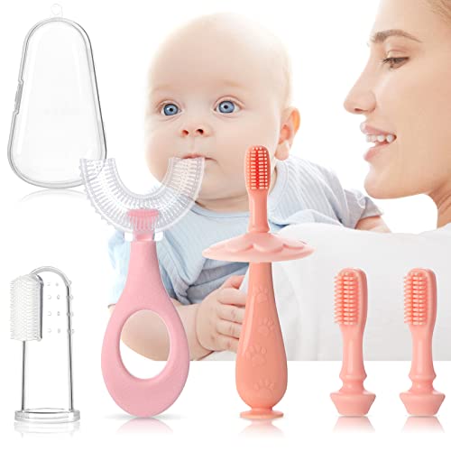 Image of SYNPOS 6 in 1 Baby Infant Toothbrush Set Toddler Finger U-Shaped Toothbrush Training Tooth Brush Toothbrush 0-24 Months 2 3 4 5 6T Old Extra Soft Bristles