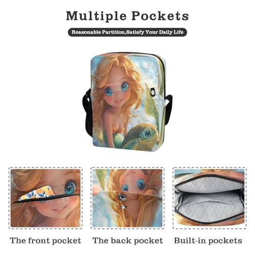 Crossbody Bag Mermaid Princess Turtle Messenger Bag for Women Men Purse Shoulder Bag Satchel Bag with Adjustable Strap 214B88002