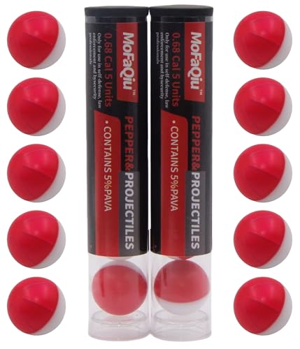 MoFaQiu 68 Cal 5% PAVA Pepper Balls Fracture Groove Design Laser Seamless Welding Wont Burst in The Magazine nanometer Powder Ultrafine Diffusion Radius Increased by 80% Pepper Balls.