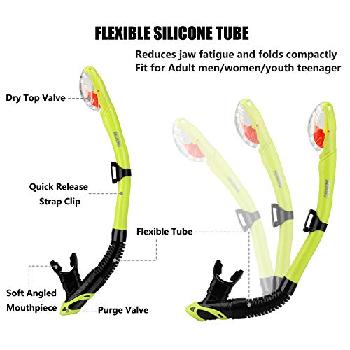 Aegend Dry Snorkel Green, Easy-Breath Free Diving Snorkel For Snorkeling Scuba Diving Freediving Swimming, With Top Dry Valve And Food-Grade Silicone Mouthpiece For Adult Youth #TOP1