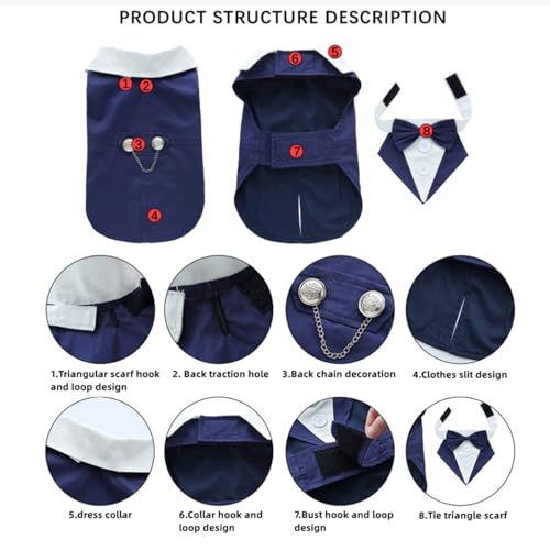UOSIA Conjunto de smoking para cachorro pequeno e bandana, elegante, camisa de smoking para cachorro