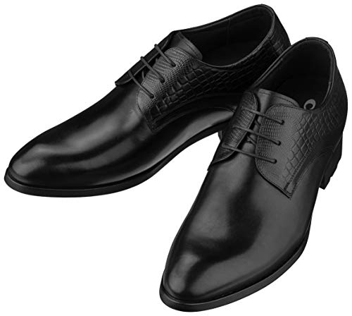 CALTO Mens Elevator Shoes 3 Inches Taller - Height Increasing Black Dress Oxfords - A329011 - Discreet Heels Insole Built-in - A329011 - Size 9 D US4