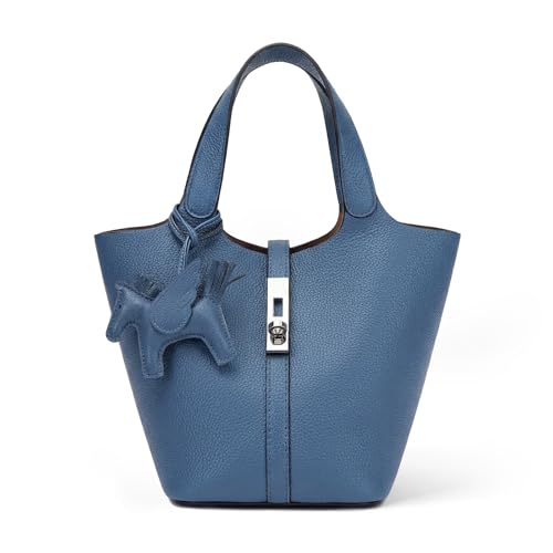 Kadynow Bolsa feminina de couro vegano, bolsa de ombro com alça superior e bolsa pequena removível, A8-1 Azul, Medium