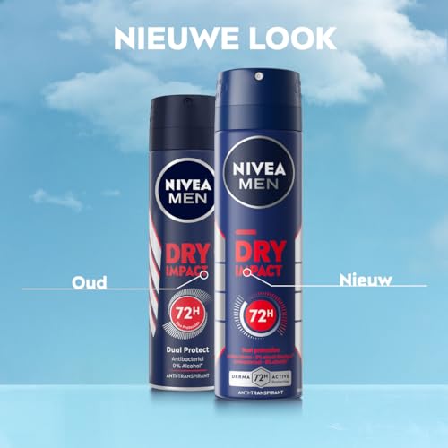 NIVEA MEN Déodorant Spray Dry Impact (1 x 200 ml), déodorant homme protection efficace 72 h, anti-transpirant aisselles testé et approuvé dans les situations du quotidien (Lot de 2)