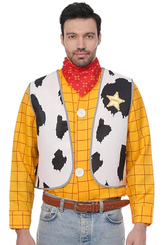 EchoElce Cowboy Costume Include Tartan Long Sleeve Casual Shirt Button down Vest Red Scarf for Halloween Costume Cosplay
