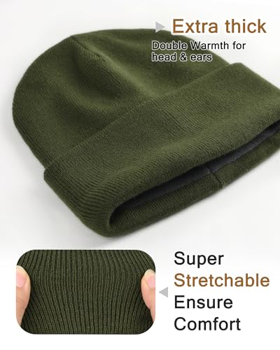 Image of FURTALK Mens Winter Fleece Lined Knit Cuffed Beanie | Double layered, fits 55-60cm head, chunky knit, for running, cycling, walking, daily use