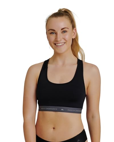 DANISH ENDURANCE Sport-BH, Kvinnor, Återvunnet Material, Lätt Stöd, Brottarrygg, 1-Pack, Svart, XS