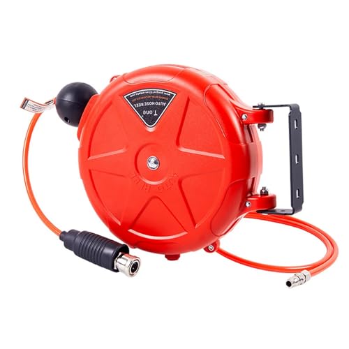 10M Compressor Hose Reel Retractable Automatic Rewind Tool Commercial Reel with Swivel Bracket Quick Coupler Air Compressor