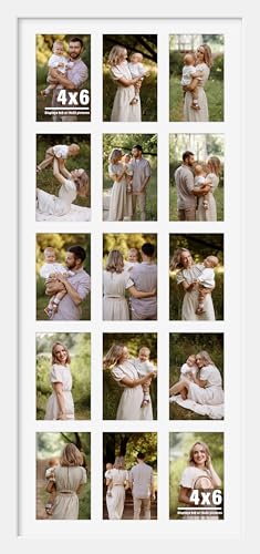 Image of DUENPY 14x32 Picture Frame 4x6 Collage Picture Frame Displays Fifteen 4x6 inch Photos Collage Wall Decor Wall Hanging White