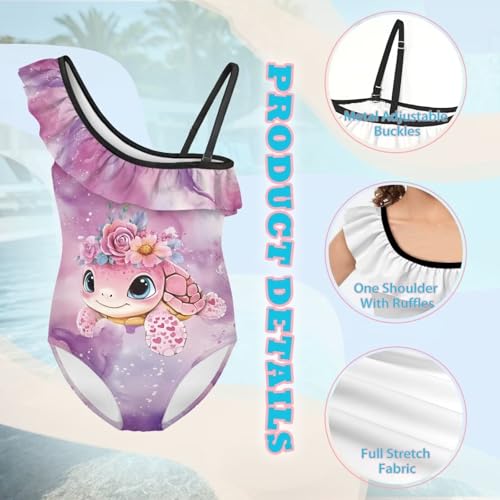 One Piece Swimsuit for Teen Girls Casual Ruffle Bathing Suit Trendy One Shoulder Swimwear with Adjustable Strap4